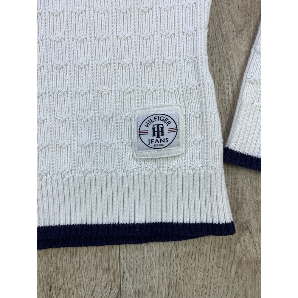 Tommy Hilfiger Sweater Womens Med White Cable Knit Cotton Classic Preppy Tennis - Picture 3 of 16